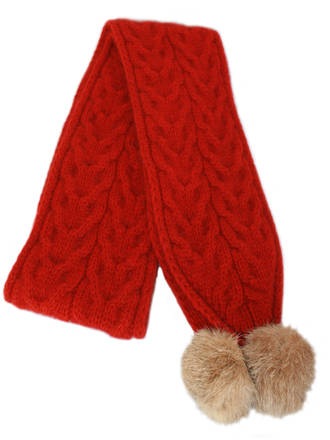 9873 Cable Scarf with Rabbit Fur Pompom